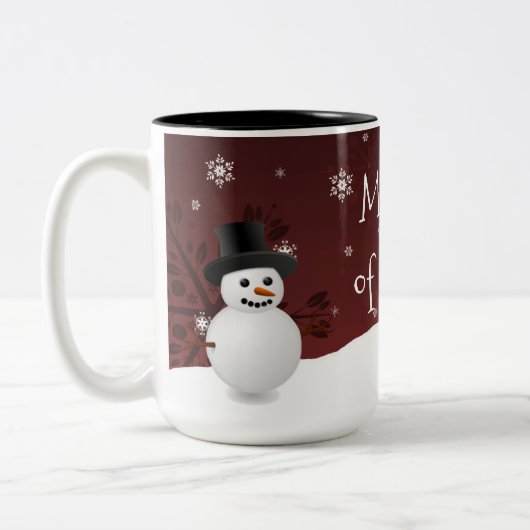 Red Snowman Winter Scene Mok met kerstmis (Links)