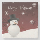 Red Snowman Winter Scene Onderzetter met kerststan (Voorkant)