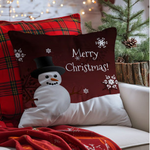 Red Snowman Winter Scene Sierkussen met kerstmis