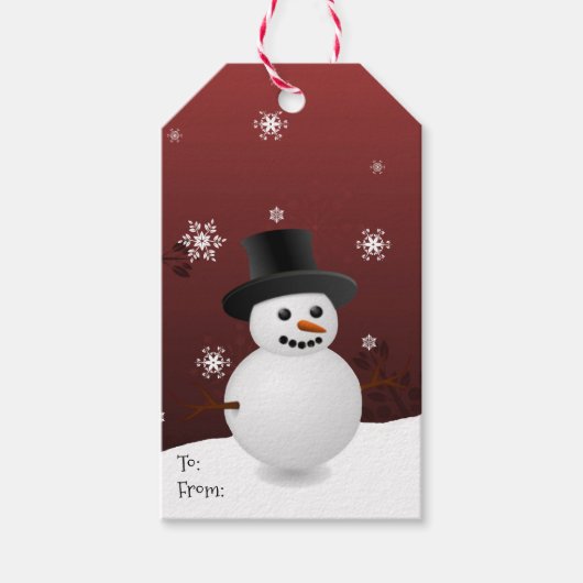 Red Snowman Winter Scenery kerstcadeau Label Cadeaulabel (Voorkant)
