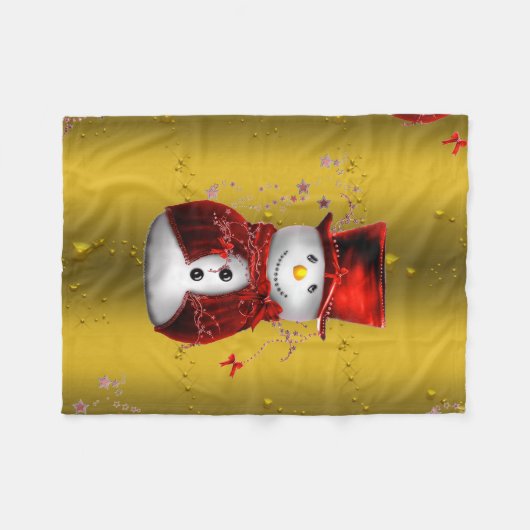 Red Snowmen op Gold Fleece Deken (Voorkant (Horizontaal))
