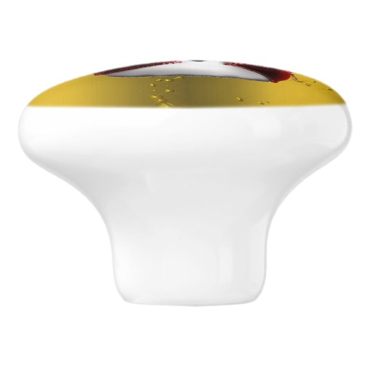 Red Snowmen op Gold Keramische Knop (Zijkant)