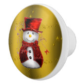 Red Snowmen op Gold Keramische Knop (Rechts)