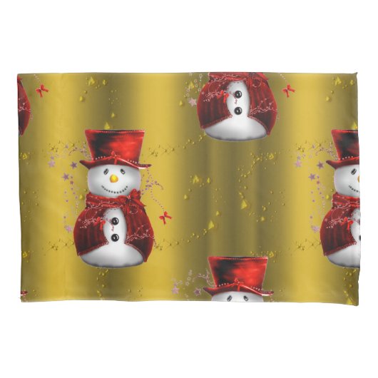 Red Snowmen op Gold Kussensloop (Voorkant)