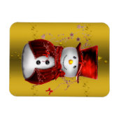 Red Snowmen op Gold Magneet (Horizontaal)
