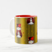 Red Snowmen op Gold Tweekleurige Koffiemok (Voorkant links)