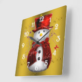 Red Snowmen op Gold Vierkante Klok (Hoek)