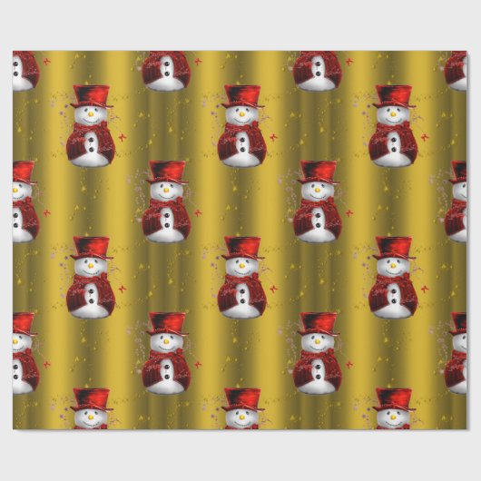 Red Snowmen op gouden kerst Cadeaupapier (Vlak)