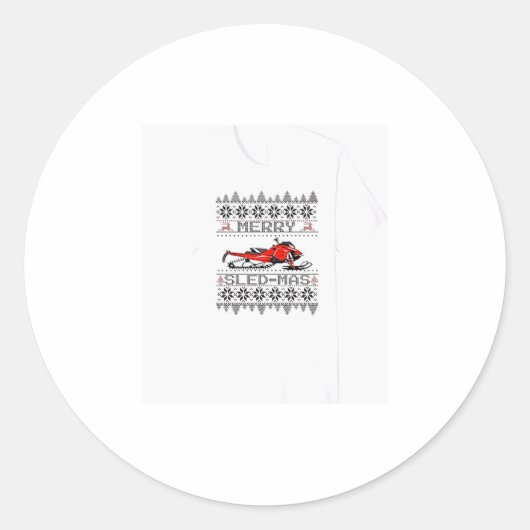 Red Snowmobile Holiday Sweater Merry Sledmas Ugly  Ronde Sticker (Voorkant)
