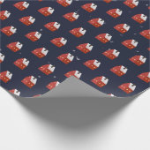 Red Snowy Cottage Pattern Blue Cadeaupapier (Hoek)