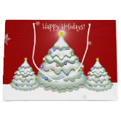 Red Snowy kerstboom Gift Bag Groot Cadeauzakje (Voorkant)