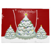Red Snowy kerstboom Gift Bag Groot Cadeauzakje (Achterkant)
