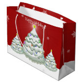 Red Snowy kerstboom Gift Bag Groot Cadeauzakje (Achterkant Gekanteld)