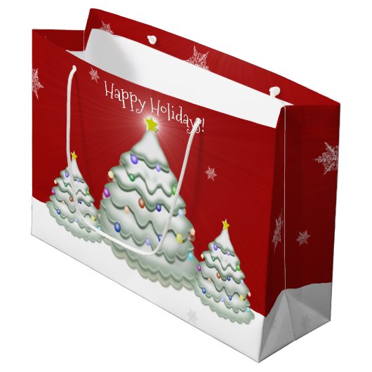 Red Snowy kerstboom Gift Bag Groot Cadeauzakje (Voorkant Gekanteld)