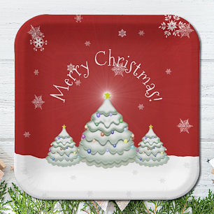 Red Snowy kerstboompapier Bord