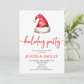 Red Snowy Santa Hat Kerstvakantie feestje Kaart (Staand voorkant)
