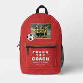 Red Soccer Bedankt Coach Team Foto Bedrukte Rugzak (Voorkant)