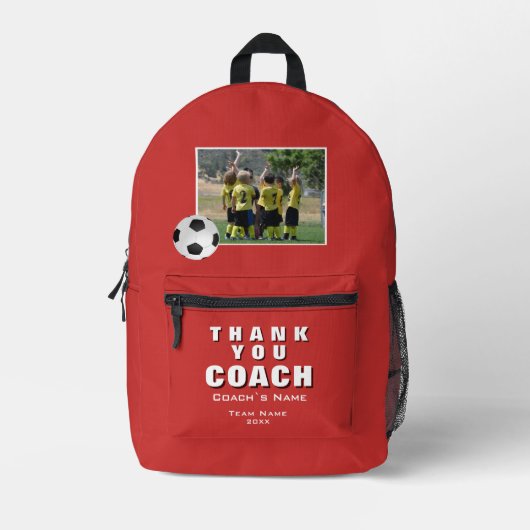 Red Soccer Bedankt Coach Team Foto Bedrukte Rugzak (Voorkant)