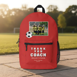 Red Soccer Bedankt Coach Team Foto Bedrukte Rugzak