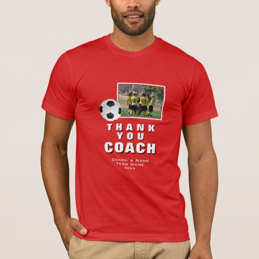 Red Soccer Bedankt Coach Team Foto T-shirt (Voorkant)