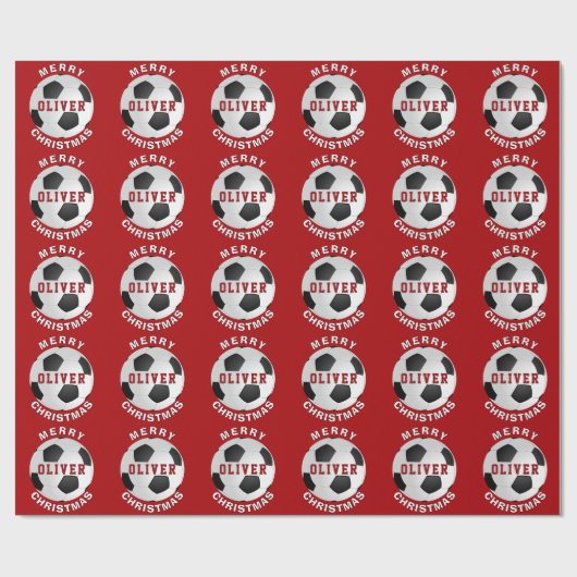 Red Soccer Football Balls Kinder naam kerst Cadeaupapier (Vlak)