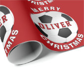 Red Soccer Football Balls Kinder naam kerst Cadeaupapier (Rol Hoek)