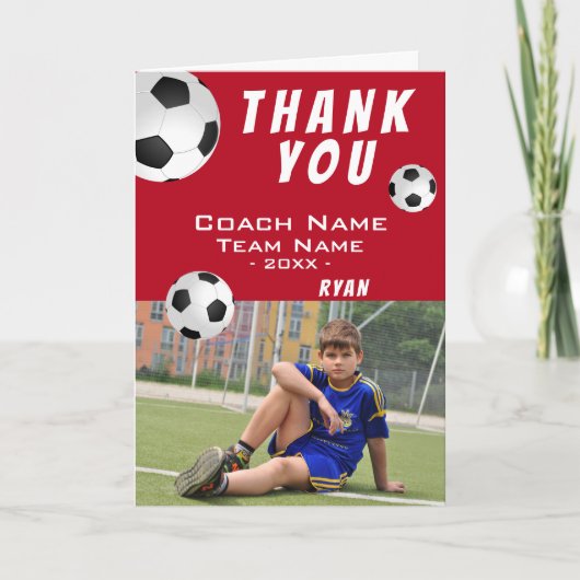 Red Soccer Football Sports Bedankt Coach Kaart (Voorkant)