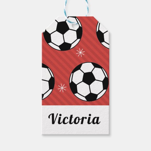 Red Soccer Kerststripper Festive Ball & Snow Cadeaulabel (Voorkant)