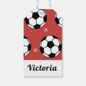 Red Soccer Kerststripper Festive Ball & Snow Cadeaulabel (Achterkant)