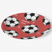 Red Soccer Kerststripper Festive Ball & Snow Papieren Bordje (Gekanteld)