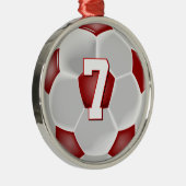 Red Soccer Player Custom Jersey Number Kerstmis Metalen Ornament (Rechts)