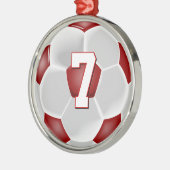 Red Soccer Player Custom Jersey Number Kerstmis Metalen Ornament (Links)