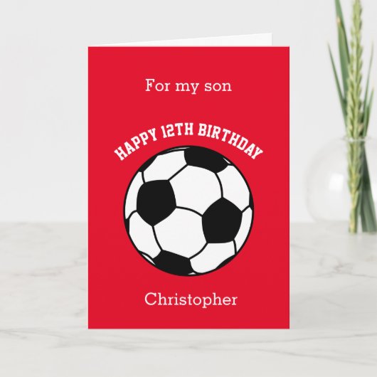 Red Soccer Sport 12th Birthday Card Kaart (Voorkant)