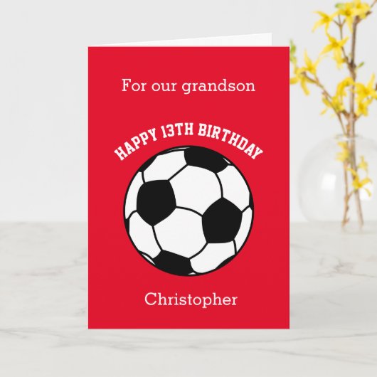 Red Soccer Sport 13e verjaardag Kaart (Gele Bloem)