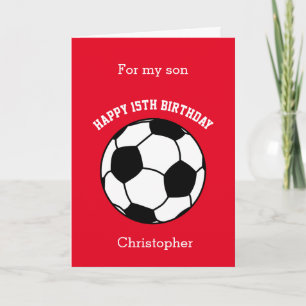 Red Soccer Sport 15th Birthday Card Kaart