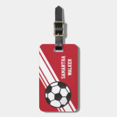 Red Soccer Stripes Specialized Bagagelabel (Voorkant verticaal)