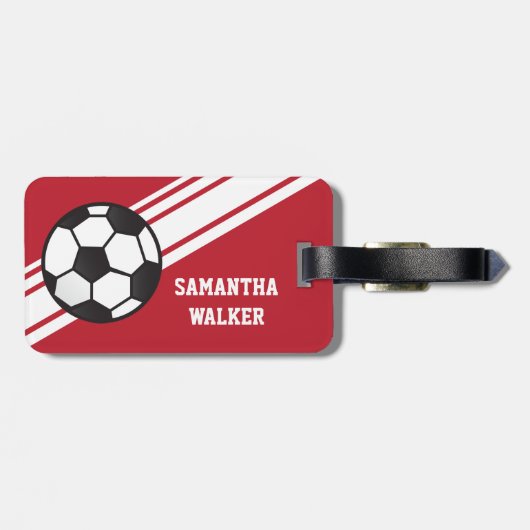 Red Soccer Stripes Specialized Bagagelabel (Achterkant horizontaal)