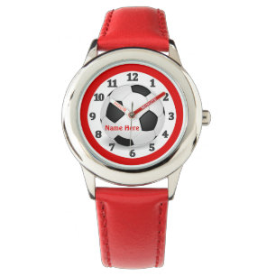 Red Soccer Watts voor kinderen met hun naam Horloge