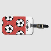 Red Soccer Winter Ball & Snow Striped Athlete Name Bagagelabel (Voorkant (horizontaal))
