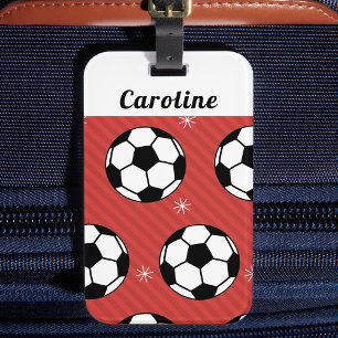 Red Soccer Winter Ball & Snow Striped Athlete Name Bagagelabel