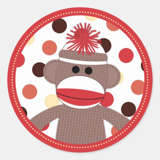 Red Sock Monkey Favor Sticker Seals - Baby shower (Voorkant)