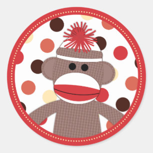 Red Sock Monkey Favor Sticker Seals - Baby shower