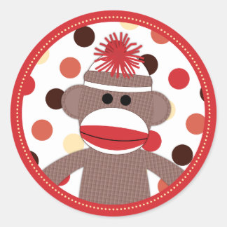 Red Sock Monkey Favor Sticker Seals - Baby shower