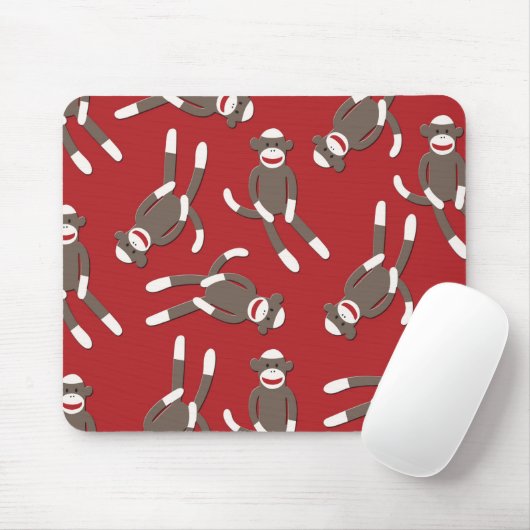 Red Sock Monkey Print Muismat (Met muis)