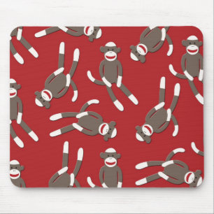 Red Sock Monkey Print Muismat