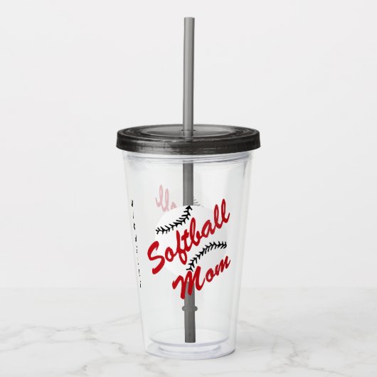Red Softball Ma Gepersonaliseerd Acryl Drinkbeker (Voorkant)