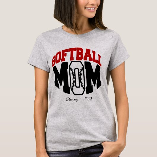 Red Softball Ma Gepersonaliseerd T-shirt (Voorkant)
