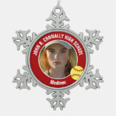 Red Softball Player Photo High School Keepsake Tin Sneeuwvlok Ornament (Voorkant)