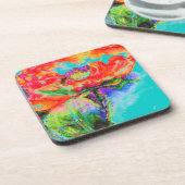 Red Solar Poppy - blauw Bier Onderzetter (Linkerzijde)