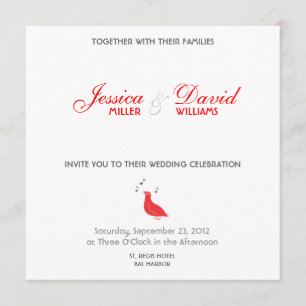 Red Songbird Modern Wedding Invite Kaart